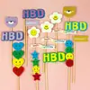 Toppers de Decoração de Bolo Ins Estilo Coreano Desenho Animado Urso Hbd Velas Rosto Sorridente Girassol Bandeiras de Aniversário Infantil