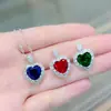 Tiktok Kuaishou Transmisión en Vivo collar con colgante de corazón de océano aretes anillo cristal azul verde rojo joya en forma de corazón traje color