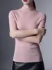 Camiseta Interior de una Pieza sin Costuras para Mujer con Cuello Semi Alto y Mangas de Longitud Media, Nuevo Estilo de Punto Primavera/Otoño, Top Versátil de Temperamento