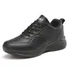 Zapatos deportivos de cuero impermeables para mujer, perfectos para la primavera, cómodos para estar de pie durante mucho tiempo, con suela suave, diseño totalmente negro, adecuados para el trabajo y antideslizantes, ideales como zapatos de cocina para madres