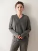Nuevo Suéter de Cachemir Grueso con Cuello en V para Mujer, Holgado y Ceñido, Suéter de Punto de Cachemir con Estilo Perezoso por Dentro