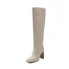 Botas altas de tacón alto rectas estilo europeo y americano, nuevas botas de invierno y otoño para mujer con punta redonda, sin cordones y tacón grueso, botas de montar
