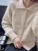 Novo cardigã de lã espessa feminino para outono e inverno com design de botões simples estilo francês, efeito emagrecedor e suéter casaco de tricô de lã moderno