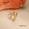 Anel Geométrico de Aço Inoxidável com Design Ins Europeu e Americano Transfronteiriço, Não Desbota, Banhado a Ouro 18K, Anel e Pulseira de Zircônia Rosa
