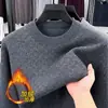 Suéter de Manga Larga para Hombre Otoño e Invierno Estilo Nuevo Color Sólido Personas de Mediana Edad y Jóvenes Capa Base Tejido Casual Suéter de Cuello Redondo Hombre Más Terciopelo