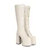 Nuevas botas de cuero de punta cuadrada para mujer estilo europeo y americano con cordones al frente botas de moda tacón de plataforma zapatos de escenario para mujer 40-46 zapatos de comercio exterior
