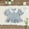 Ropa Nueva de Verano 2026 para Niñas, Traje de Manga Corta, Camisa a Cuadros, Camisa con Cuello de Muñeca Bordado, Conjunto de Dos Piezas de Shorts