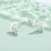 Pendientes Asimétricos de Estrella y Luna de Plata Pura 999 para Mujer, Diseño de Nicho Estilo Coreano Simple, Lujo Ligero, Sensación de Alta Gama, Pendientes Versátiles Estilo Ins