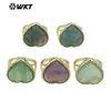 WT-R518 Lujo de Entrada Vintage Fluorita Natural Morado Verde Forma de Corazón Pequeño Chapado en Oro de 18k Anillo para Aniversario de Niña