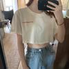 Comércio Exterior Menina Sexy Exposto Cintura Manga Curta T-shirt Carta Estudante Loose Verão Novo Top Short Top Spice Girl Emagrecimento