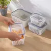 Caixa para Conservar Alimentos Cozinha Cesta de Drenagem de Camada Dupla Retangular com Tampa Caixa Selada para Freezer Cesta para Legumes Caixa para Armazenamento de Frutas Frescas