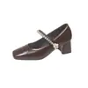 Zapatos Mary Jane de punta cuadrada para mujer, nueva colección primavera/otoño 2026, tacones altos versátiles con pedrería, zapatos de suela gruesa para combinar con vestidos, zapatos de vestir populares