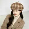Boina a cuadros minimalista estilo coreano, sombrero vintage estilo británico, versátil para otoño e invierno, hace que la cara se vea más pequeña, sombrero artístico de pintor