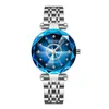 Relógio de Luxo Leve Coração do Oceano Douyin Mostrador de Diamante Vidro Multifacetado Brilhante Pulseira de Aço Sólido Relógio Feminino à Prova d'Água