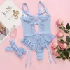Comércio Exterior Transfronteiriço Lingerie Estilo Europeu e Americano para Mulheres, Body Sexy de Renda e Tela com Argolas para Pernas, Design Sexy Vazado