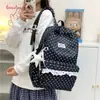 Mochila de alta aparência estilo ins coreano estilo faculdade com bolinhas, mochila fofa de duas alças para estudantes do ensino médio, nova mochila estilo campus