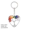 Llavero Árbol de la Vida de Cristal Corazón de Amor Envuelto en Seda Piedra Triturada de Colores Chakra Yoga Colgante de Piedra Natural