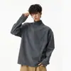 Camiseta Masculina De Rong Simples Americana Gola Meia-Alta Outono Inverno Design Desconstruído Dividido Senso de Design Camada Base Top de Manga Longa com Lã dos Dois Lados
