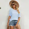 Roupas femininas europeias e americanas Amazon verão novo top floral feminino 2024 solto combina com tudo gola redonda blusa de frio camiseta