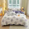 Juego de Ropa de Cama de Algodón Puro Grueso Cepillado de Cuatro Piezas, Fresco y Amigable con la Piel para Dormir Desnudo, Sábana y Funda de Edredón de Algodón Puro, Juego de Tres Piezas para Dormitorio