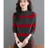 Suéter Listrado Feminino Gola Meia-Alta 2026 Outono/Inverno Novo Elegante Chique Camada Interna Malha Camada Base Top Tendência