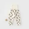 Pantalones largos de algodón para bebé, de cintura alta, protectores de barriga, adecuados para bebés y niños pequeños, pantalones largos de capa base para otoño, pantalones de cintura alta grado A para bebés y niños pequeños