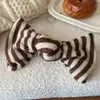 Presilha de Cabelo Grande Listrada com Laço Estilo Coreano, Grampo de Cabelo Tricotado Outono e Inverno, Presilha de Bico de Pato Preguiçoso, Presilha de Garra para Rabo de Cavalo Alto