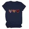 Comercio Exterior Ebay Sitio Independiente Europeo y Americano Corazón Brillante Estampado de Leopardo Moda Versátil Camiseta Estilo Nuevo Manga Corta para Mujer