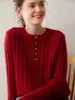 ¡Elegante y con clase! Suéter de cachemir al 25% con cuello redondo, hebilla y rayas verticales, camisa básica simple y versátil para mujer