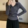 Camiseta Interior con Capucha de Puro Deseo Talla Grande para Otoño e Invierno con Aspecto Adelgazante para Chicas con Sobrepeso Camiseta Top con Cintura Plisada para Personas Bajitas