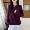 Suéter de punto minimalista para mujer, cuello redondo, lana pura, corte holgado, adelgazante, jersey, manga larga, prenda de punto, camisa base cálida y elegante