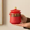 Productos Culturales y Creativos de la Ciudad Prohibida: Juego de Té de Viaje, Taza de Preparación Rápida, Regalo Portátil para Negocios al Aire Libre, Una Tetera y Tres Tazas, Bolsa de Viaje, Recuerdo