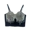 Ropa interior sexy para fiesta en discoteca, top sin tirantes adornado con diamantes, bustier corto elegante con soporte de ballena