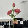 Buquê de Flores Artificiais Rosa com Borda Queimada de 3 Cabeças, Flor de Seda Colorida de Outono, Arranjo de Flores para Decoração de Casamento