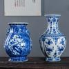 Vaso de Porcelana Azul e Branco Barriga Grande Jingdezhen Antigo Padrão de Flores e Pássaros Estilo Chinês Decorações de Estudo em Casa Casa de Chá Pousada Ornamentos