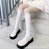 Calcetines de Encaje Estilo Japonés hasta la Pantorrilla Calcetines Lolita de Terciopelo Delgado Hasta la Rodilla Calcetines Blancos Lindos con Moño para Mujer