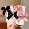 Horquilla para el pelo con lazo de cadena de perlas rojas festivas de Año Nuevo para niños, tocado de princesa para bebé, horquilla para niña con borlas y par de clips