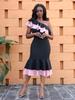 Comercio Exterior Moda Femenina Africana y Europea Vestido con Volantes, Elegante Asimétrico Bloque de Color Hombro Ajustado Silueta Sirena Oferta Especial
