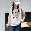 Conjunto novo de outono 2026 para meninas: Conjunto de duas peças para meninas e adolescentes: camiseta de manga comprida color-block estilo coreano e calça jeans de perna curva