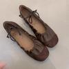 Zapatos Mary Jane Retro Primavera 2025 Mori Girl Literario Elegante Plisados Combinación de Colores Punta Redonda Boca Baja Planos Zapatos de Ballet