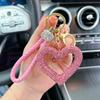 Llavero creativo de arcilla hueca con forma de corazón y diamantes completos, cuerda de cuero, palo, pedrería, colgante para llave de coche, simple, fábrica de Yiwu