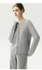 Suéter de tricô Bai Cai Rong 100% cashmere novo com gola redonda, coleção outono/inverno 2026, cardigã de tricô versátil com acabamento em renda