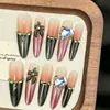 Uñas Portátiles Hechas a Mano Gama Alta Lujo Ligero Estilo Francés Otoño Invierno Corazón Ojo de Gato Dulce Fresco Temperamento Blanqueamiento Oscuro Manicura Uñas Postizas