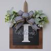 Flor Artificial Transfronteiriça 26 Letras Pingente de Porta de Entrada Placa de Madeira Guirlanda Orelha de Coelho Folha Número da Casa Eucalipto Decoração de Casa de Férias