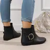 Otoño 2026 Nuevo Llegada Hebilla Grande Cremallera Lateral Planas Caña Baja Versátiles Botas de Mujer de Moda Cómodas Botines Transfronterizas