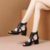Sandalias Romanas de Cuero Genuino Suave Jinbukang Verano Nueva Llegada Tacón Grueso Pies Altos Zapatos Romanos de Mujer Sandalias Ahuecadas de Boca de Pescado