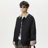 Jaqueta Lapel Patchwork Xadrez Vintage do Jack para Homens, Estilo Retro Americano, Casaco Listrado Desgastado Lavado Jovem