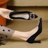 Zapatos de Tacón Alto Cómodos de Estilo Francés para Mujer con Tacones Gruesos de Pedrería, Zapatos de Trabajo Nuevos Versátiles de Etiqueta Profesional para Oficina 2025