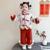 Roupa de Ano Novo para Meninas Inverno Roupa Infantil Estilo Chinês Novo Conjunto Hanfu com Forro de Fleece Macacão Tang para Bebê Menina Roupa Tradicional de Ano Novo Chinês