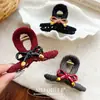 Pinza para el pelo Ancla Roja Coreana con Lazo y Textura Elegante, Pasador Cubierto de Tela para Peinados Recogidos, Pinza de Tiburón Accesorio para el Cabello para Mujeres